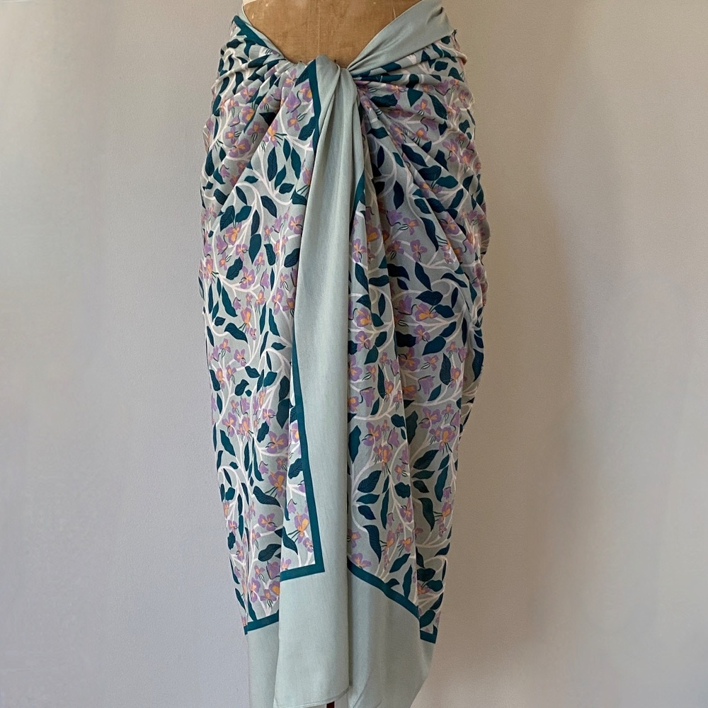 Agua by Agua Bendita Lavanda Cotton & Silk Blend Pareo and swimsuit in size M. - Picture 8 of 14